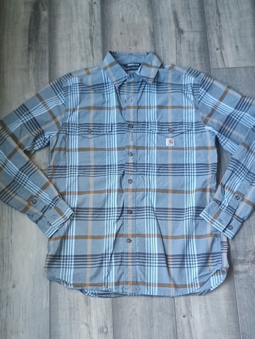 Carhartt Men’s Blue & Brown Plaid Button-Down Work Shirt